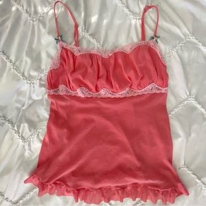 Vintage Victoria’s Secret ruched lace tank cami pink